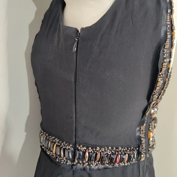 SUE WONG Nocturne Black Beaded Silk Cocktail Dress sz 6 - Picture 7 of 13